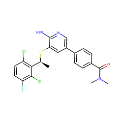 C[C@H](Sc1cc(-c2ccc(C(=O)N(C)C)cc2)cnc1N)c1c(Cl)ccc(F)c1Cl ZINC000096285935