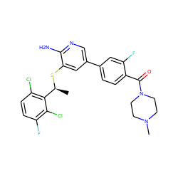 C[C@H](Sc1cc(-c2ccc(C(=O)N3CCN(C)CC3)c(F)c2)cnc1N)c1c(Cl)ccc(F)c1Cl ZINC000096285920