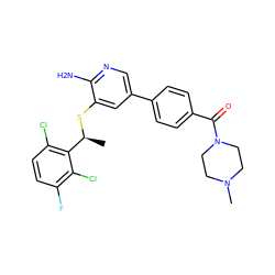 C[C@H](Sc1cc(-c2ccc(C(=O)N3CCN(C)CC3)cc2)cnc1N)c1c(Cl)ccc(F)c1Cl ZINC000096285939