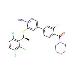 C[C@H](Sc1cc(-c2ccc(C(=O)N3CCOCC3)c(F)c2)cnc1N)c1c(Cl)ccc(F)c1Cl ZINC000096285918