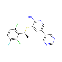 C[C@H](Sc1cc(-c2cncnc2)cnc1N)c1c(Cl)ccc(F)c1Cl ZINC000096285949