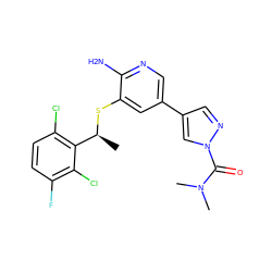 C[C@H](Sc1cc(-c2cnn(C(=O)N(C)C)c2)cnc1N)c1c(Cl)ccc(F)c1Cl ZINC000096285959