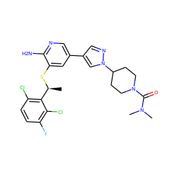 C[C@H](Sc1cc(-c2cnn(C3CCN(C(=O)N(C)C)CC3)c2)cnc1N)c1c(Cl)ccc(F)c1Cl ZINC000096285953