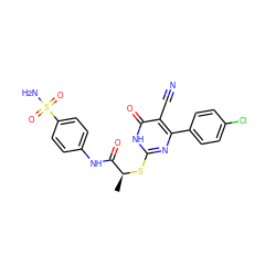 C[C@H](Sc1nc(-c2ccc(Cl)cc2)c(C#N)c(=O)[nH]1)C(=O)Nc1ccc(S(N)(=O)=O)cc1 ZINC000096269987