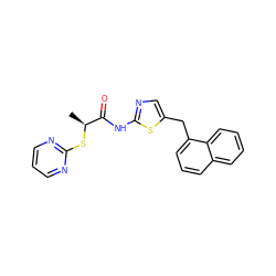 C[C@H](Sc1ncccn1)C(=O)Nc1ncc(Cc2cccc3ccccc23)s1 ZINC000653709061