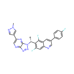 C[C@H](c1c(F)cc2ncc(-c3ccc(F)cc3)cc2c1F)n1nnc2ncc(-c3cnn(C)c3)nc21 ZINC001772650601