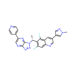 C[C@H](c1c(F)cc2ncc(-c3cnn(C)c3)cc2c1F)n1nnc2ncc(-c3ccncc3)nc21 ZINC001772619247