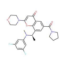 C[C@H](c1cc(C(=O)N2CCCC2)cc2c(=O)cc(N3CCOCC3)oc12)N(C)c1cc(F)cc(F)c1 ZINC000116734923