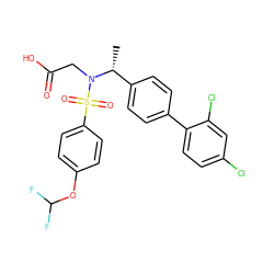 C[C@H](c1ccc(-c2ccc(Cl)cc2Cl)cc1)N(CC(=O)O)S(=O)(=O)c1ccc(OC(F)F)cc1 ZINC000653791390