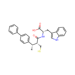 C[C@H](c1ccc(-c2ccccc2)cc1)[C@@H](CS)C(=O)N[C@@H](Cc1c[nH]c2ccccc12)C(=O)O ZINC000013472968