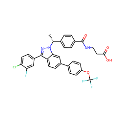 C[C@H](c1ccc(C(=O)NCCC(=O)O)cc1)n1nc(-c2ccc(Cl)c(F)c2)c2ccc(-c3ccc(OC(F)(F)F)cc3)cc21 ZINC000473090563