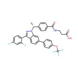 C[C@H](c1ccc(C(=O)NCCC(=O)O)cc1)n1nc(-c2ccc(F)cc2F)c2ccc(-c3ccc(OC(F)(F)F)cc3)cc21 ZINC000473086971