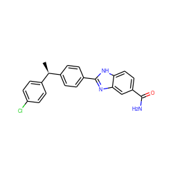 C[C@H](c1ccc(Cl)cc1)c1ccc(-c2nc3cc(C(N)=O)ccc3[nH]2)cc1 ZINC000036408383