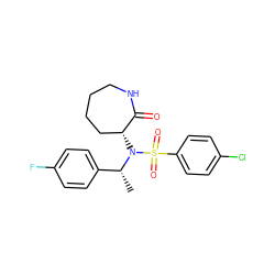 C[C@H](c1ccc(F)cc1)N([C@@H]1CCCCNC1=O)S(=O)(=O)c1ccc(Cl)cc1 ZINC000028957755