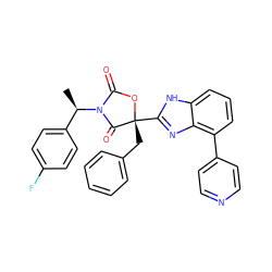 C[C@H](c1ccc(F)cc1)N1C(=O)O[C@](Cc2ccccc2)(c2nc3c(-c4ccncc4)cccc3[nH]2)C1=O ZINC000205346203