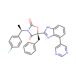 C[C@H](c1ccc(F)cc1)N1C(=O)O[C@](Cc2ccccc2)(c2nc3c(-c4cncnc4)cccc3[nH]2)C1=O ZINC000205346225