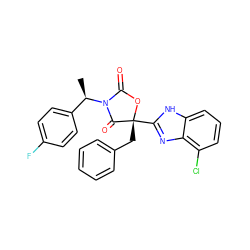 C[C@H](c1ccc(F)cc1)N1C(=O)O[C@](Cc2ccccc2)(c2nc3c(Cl)cccc3[nH]2)C1=O ZINC000147685178