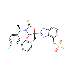 C[C@H](c1ccc(F)cc1)N1C(=O)O[C@](Cc2ccccc2)(c2nc3c(NS(C)(=O)=O)cccc3[nH]2)C1=O ZINC000205335946