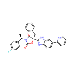 C[C@H](c1ccc(F)cc1)N1C(=O)O[C@](Cc2ccccc2)(c2nc3ccc(-c4ccccn4)cc3[nH]2)C1=O ZINC000473136448