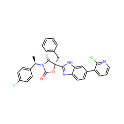 C[C@H](c1ccc(F)cc1)N1C(=O)O[C@](Cc2ccccc2)(c2nc3ccc(-c4cccnc4Cl)cc3[nH]2)C1=O ZINC000473134018