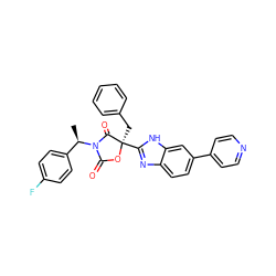 C[C@H](c1ccc(F)cc1)N1C(=O)O[C@](Cc2ccccc2)(c2nc3ccc(-c4ccncc4)cc3[nH]2)C1=O ZINC000473136305