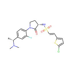 C[C@H](c1ccc(N2CC[C@H](NS(=O)(=O)/C=C/c3ccc(Cl)s3)C2=O)c(F)c1)N(C)C ZINC000038336010