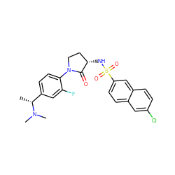 C[C@H](c1ccc(N2CC[C@H](NS(=O)(=O)c3ccc4cc(Cl)ccc4c3)C2=O)c(F)c1)N(C)C ZINC000034470962