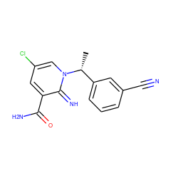 C[C@H](c1cccc(C#N)c1)n1cc(Cl)cc(C(N)=O)c1=N ZINC000115004892