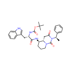 C[C@H](c1ccccc1)N1C(=O)C[C@H]2[C@H](NC(=O)[C@H](Cc3c[nH]c4ccccc34)NC(=O)OC(C)(C)C)CCCN2C1=O ZINC000036310758