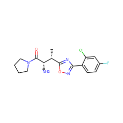 C[C@H](c1nc(-c2ccc(F)cc2Cl)no1)[C@H](N)C(=O)N1CCCC1 ZINC000014948452