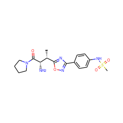 C[C@H](c1nc(-c2ccc(NS(C)(=O)=O)cc2)no1)[C@H](N)C(=O)N1CCCC1 ZINC000014948437