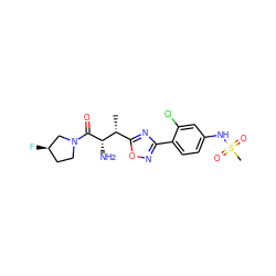 C[C@H](c1nc(-c2ccc(NS(C)(=O)=O)cc2Cl)no1)[C@H](N)C(=O)N1CC[C@@H](F)C1 ZINC000014948480