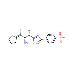 C[C@H](c1nc(-c2ccc(S(C)(=O)=O)cc2)no1)[C@H](N)C(F)=C1CCCC1 ZINC000029126130