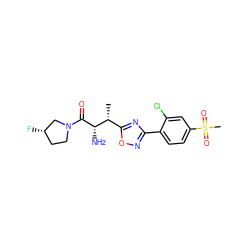 C[C@H](c1nc(-c2ccc(S(C)(=O)=O)cc2Cl)no1)[C@H](N)C(=O)N1CC[C@H](F)C1 ZINC000014948487