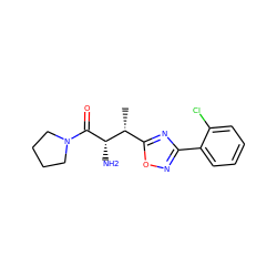 C[C@H](c1nc(-c2ccccc2Cl)no1)[C@H](N)C(=O)N1CCCC1 ZINC000014948413