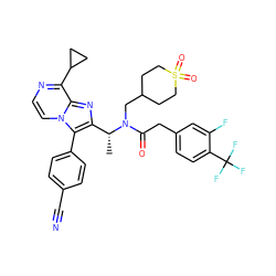 C[C@H](c1nc2c(C3CC3)nccn2c1-c1ccc(C#N)cc1)N(CC1CCS(=O)(=O)CC1)C(=O)Cc1ccc(C(F)(F)F)c(F)c1 ZINC000049722621