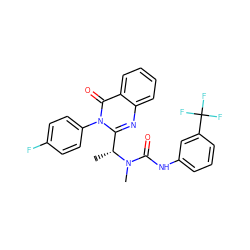 C[C@H](c1nc2ccccc2c(=O)n1-c1ccc(F)cc1)N(C)C(=O)Nc1cccc(C(F)(F)F)c1 ZINC000029135253