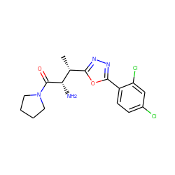 C[C@H](c1nnc(-c2ccc(Cl)cc2Cl)o1)[C@H](N)C(=O)N1CCCC1 ZINC000014948465