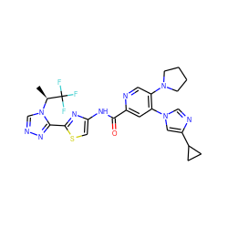 C[C@H](n1cnnc1-c1nc(NC(=O)c2cc(-n3cnc(C4CC4)c3)c(N3CCCC3)cn2)cs1)C(F)(F)F ZINC000218998050