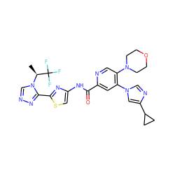 C[C@H](n1cnnc1-c1nc(NC(=O)c2cc(-n3cnc(C4CC4)c3)c(N3CCOCC3)cn2)cs1)C(F)(F)F ZINC000209574416