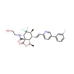 C[C@H]1[C@H](/C=C/c2ccc(-c3cccc(F)c3)cn2)[C@@H]2[C@@H](C)OC(=O)[C@]2(C(=O)NCCO)CC1(F)F ZINC001772600600