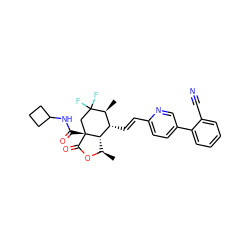 C[C@H]1[C@H](/C=C/c2ccc(-c3ccccc3C#N)cn2)[C@@H]2[C@@H](C)OC(=O)[C@]2(C(=O)NC2CCC2)CC1(F)F ZINC001772582659