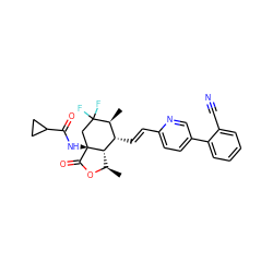 C[C@H]1[C@H](/C=C/c2ccc(-c3ccccc3C#N)cn2)[C@@H]2[C@@H](C)OC(=O)[C@]2(NC(=O)C2CC2)CC1(F)F ZINC001772657920