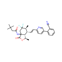 C[C@H]1[C@H](/C=C/c2ccc(-c3ccccc3C#N)cn2)[C@@H]2[C@@H](C)OC(=O)[C@]2(NC(=O)CC(C)(C)C)CC1(F)F ZINC001772612442