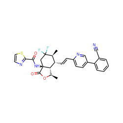 C[C@H]1[C@H](/C=C/c2ccc(-c3ccccc3C#N)cn2)[C@@H]2[C@@H](C)OC(=O)[C@]2(NC(=O)c2nccs2)CC1(F)F ZINC001772624417