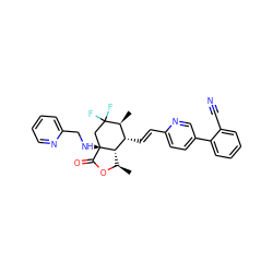 C[C@H]1[C@H](/C=C/c2ccc(-c3ccccc3C#N)cn2)[C@@H]2[C@@H](C)OC(=O)[C@]2(NCc2ccccn2)CC1(F)F ZINC001772604619