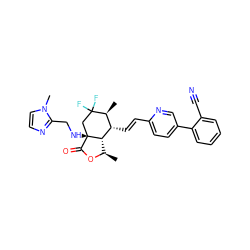 C[C@H]1[C@H](/C=C/c2ccc(-c3ccccc3C#N)cn2)[C@@H]2[C@@H](C)OC(=O)[C@]2(NCc2nccn2C)CC1(F)F ZINC001772613781