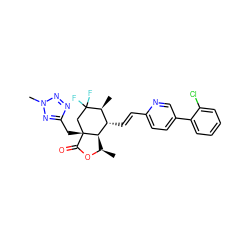 C[C@H]1[C@H](/C=C/c2ccc(-c3ccccc3Cl)cn2)[C@H]2[C@@H](C)OC(=O)[C@]2(Cc2nnn(C)n2)CC1(F)F ZINC001772652187