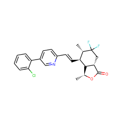 C[C@H]1[C@H](/C=C/c2ccc(-c3ccccc3Cl)cn2)[C@H]2[C@H](CC1(F)F)C(=O)O[C@@H]2C ZINC001772575390