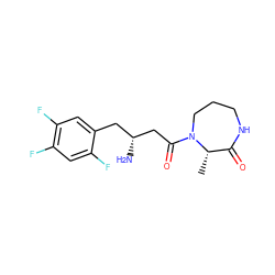 C[C@H]1C(=O)NCCCN1C(=O)C[C@H](N)Cc1cc(F)c(F)cc1F ZINC000014953089